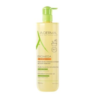A-Derma Exomega Control Óleo Duche Emoliente 750ml limpa, alivia a irritação e acalma as peles secas e de tendência atópica. A sua fórmula foi desenvolvida com Extrato de Plântulas de Aveia Rhealba (R) e Filaxerina (R) para ajudar a reconstruir a barreira cutânea e acalmar.