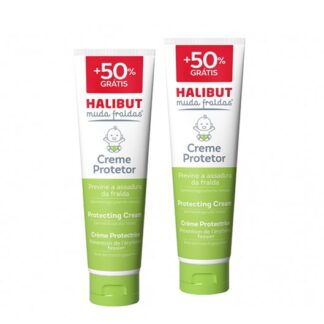 Halibut Muda Fraldas Creme Protetor 2x150gr apresenta uma textura cremosa e de fácil aplicação, ideal para o bebé recém-nascido na zona da fralda e das pregas.