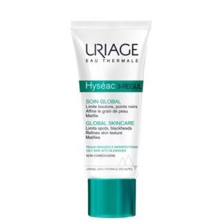 Uriage Hyseac 3-Regul Cuidado Global 40ml , este cuidado global « tudo em um » favorece a eliminação das imperfeições (borbulhas, pontos negros, brilho) deixando a pele lisa e matificada.