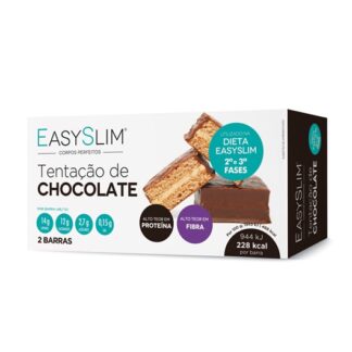 Easyslim Barra Tentação de Chocolate 2 Unidades, ideais para o lanche da manhã ou da tarde, ou para substituir uma refeição, EasySlim® Tentação de Chocolate são a alternativa mais saborosa para os fãs de doces que não querem comprometer a Dieta.