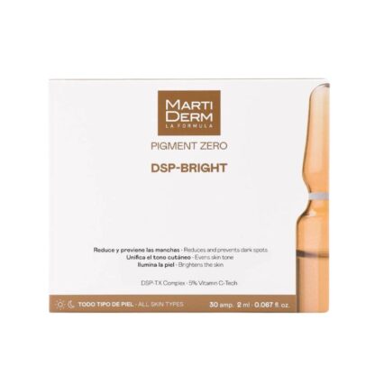 Martiderm Pigment Zero Dsp Bright 30 Ampolas, com o propósito de reduzir e prevenir o aparecimento de manchas. Ao passo que uniformiza o tom da pele e fornece luminosidade à pele.