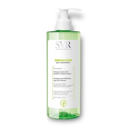 SVR Sebiaclear Gel Moussante 200 ml, com a finalidade de limpeza e higiene. Além disso purifica e desincrusta a pele com suavidade. Bem como elimina impurezas e excesso de sebo sem secar