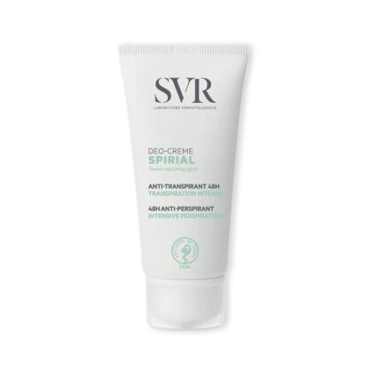 O SVR Spirial Deo-Crème 2x50ml é um creme antitranspirante multizona de elevada tolerância, indicado para todos os tipos de pele, incluindo pele sensível, com transpiração normal a excessiva.