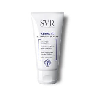 SVR Xérial 50 Extreme Creme Pés 50 ml, com a finalidade de remover as calosidades. Além disso elimina o calo tal como uma pedra pomes sem efeito recidivante.