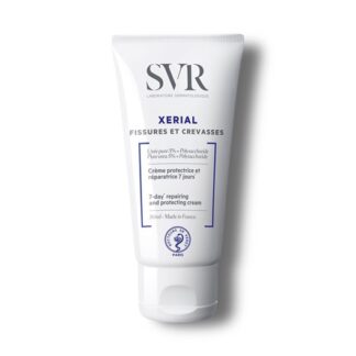 SVR Xérial Fissuras e Gretas 50 ml, com a finalidade de repara em 7 dias as fissuras e gretas dos pés e mãos. Ainda assim com uma componente hidratante, assim como nutritiva incorporada.