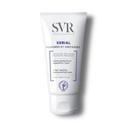 SVR Xérial Fissuras e Gretas 50 ml, com a finalidade de repara em 7 dias as fissuras e gretas dos pés e mãos. Ainda assim com uma componente hidratante, assim como nutritiva incorporada.