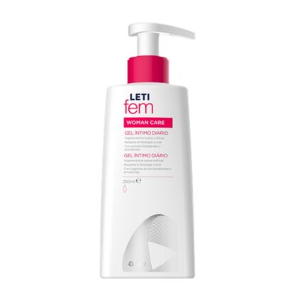 Letifem Woman Gel Íntimo 250ml, especialmente formulado para a higiene íntima diária da mulher.