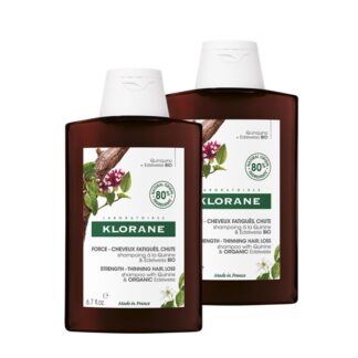 Klorane Quinina Champô 2x400ml, este champô de quinuna e Edelvaisse BIO devolve ao cabelo desvitalizado força e vigor.