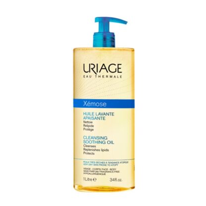 Uriage Xemose Óleo de Limpeza 1000ml, este óleo avante protege contra o efeito secante da água e apazigua o prurido. A sua espuma fina e ultra-suave proporciona um conforto imediato e duradouro para a pele seca a muito seca.