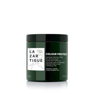Lazartigue Máscara Colour Protect 250ml, máscara proteção de cor. A máscara vegan proteção de cor e brilho contém 95% de ingredientes naturais: como o óleo de camélia para nutrir em profundidade o cabelo pintado