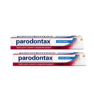 Parodontax Pasta Extra Fresh 2x75ml ajuda a parar e prevenir o sangramento das gengivas enquanto mantém a sensação de frescura e limpeza na sua boca durante horas.