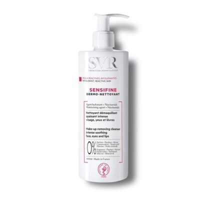SVR Sensifine Dermo-Nettoyant 400ml, cuidado de limpeza e desmaquilhante intensivo. Rosto, olhos e lábios. Para pele sensível, intolerante, e polialérgica. Rosto, olhos e lábios.