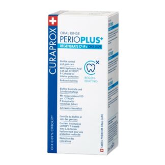 Curaprox Perio Plus Regenerate Colututório 200ml colutório indicado para cuidado adicional, após intervenções orais cirúrgicas e em caso de inflamação.