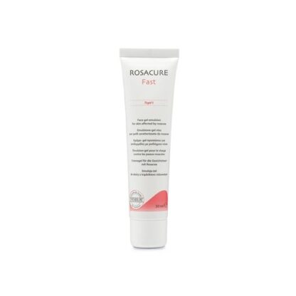 Rosacure Fast Emulsão Gel 30ml, emulsão-gel para aplicação no rosto, para o tratamento da pele com rosácea na sua fase aguda, quando se intensificam o eritema (vermelhidão) e as sensações de picada e ardor.