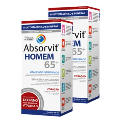 Absorvit Homem 65+ 300ml é um suplemento alimentar na forma de uma emulsão cremosa