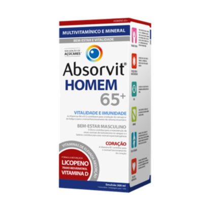 Absorvit Homem 65+ 300ml é um suplemento alimentar na forma de uma emulsão cremosa,