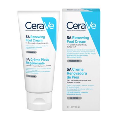 CeraVe SA Creme Renovador de Pés 88ML, creme Renovador de Pés esfolia e hidrata a pele seca, áspera e irregular.