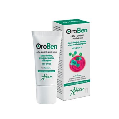 O OroBen Oral Gel é um produto que, graças à formação de uma película protetora, reduz a dor e promove a cicatrização de úlceras da boca
