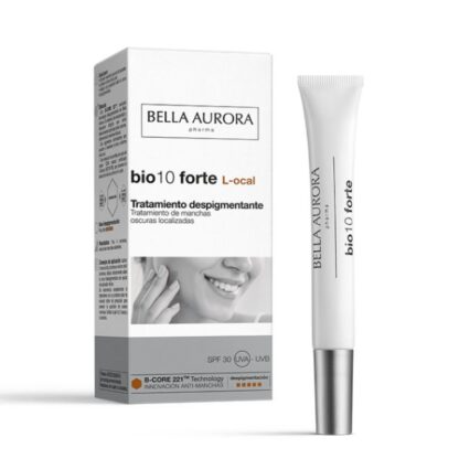 Bella Aurora bio10 Forte L-Ocal Despigmentante 9 ml, ideal para eliminar manchas escuras localizadas, uniformizar o tom da pele, aplicar com precisão sobre a zona hiperpigmentada.