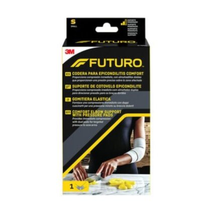 FUTURO Suporte Cotovelo Epicondilite Tam.S, concebido com almofadas estrategicamente colocadas, o Suporte de Conforto para Cotovelo com Almofadas de Pressão FUTURO™ aplica pressão dirigida nos tensões lesionados.