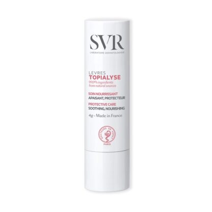 SVR Topialyse Stick Labial Vegetal 4 gr, especialmente concebido para lábios sensíveis, danificados e secos.