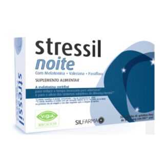 STRESSIL Noite é um suplemento alimentar à base de Melatonina, Valeriana, Passiflora, Camomila e Lúpulo.