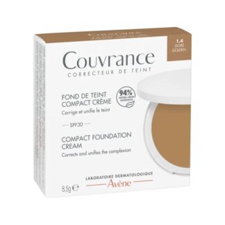Avène Couvrance Compacto 1.4 Dourado é a escolha ideal para quem procura uniformizar a tez, corrigir imperfeições e proteger a pele sensível com um acabamento natural.