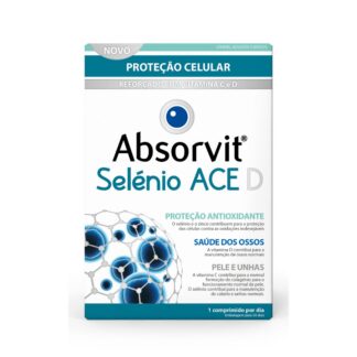 Absorvit Selénio ACE+D é um suplemento alimentar com selénio, zinco, ácido alfa-lipóico e vitaminas A, C, D e E, formulado para proteger as células contra o stress oxidativo, fortalecer o sistema imunitário e promover a saúde da pele e ossos.